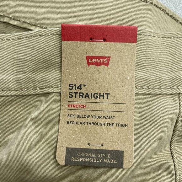 NEW Levis 514 Straight Fit Stretch Khaki Jeans W36 L30 Cotton & Elastane Blend - Picture 4 of 7